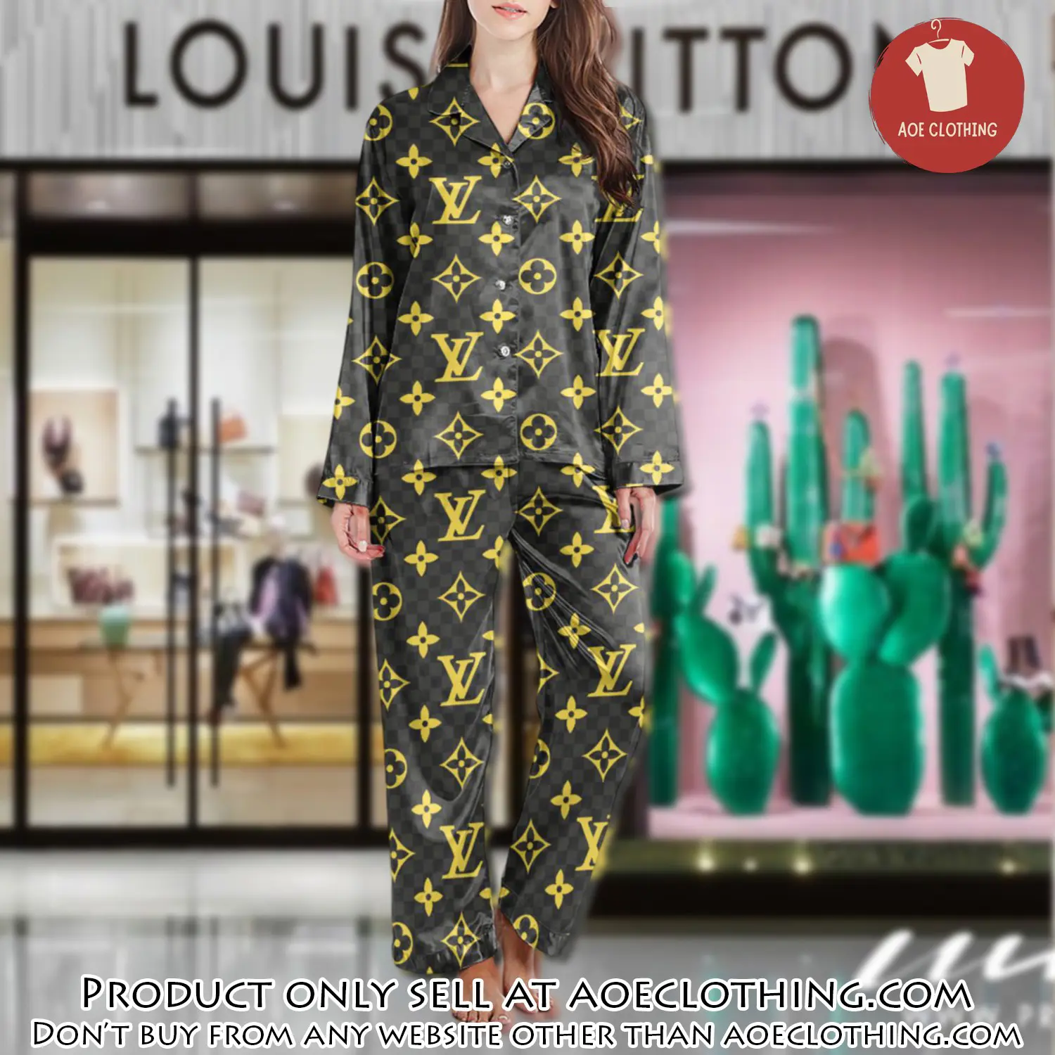 Lv monogram long satin pajama set pjs1015 aoe2557320